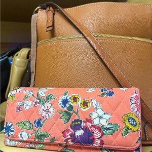 Vera Bradley Floral Quilted Wallet and Tan Leather Bag Set